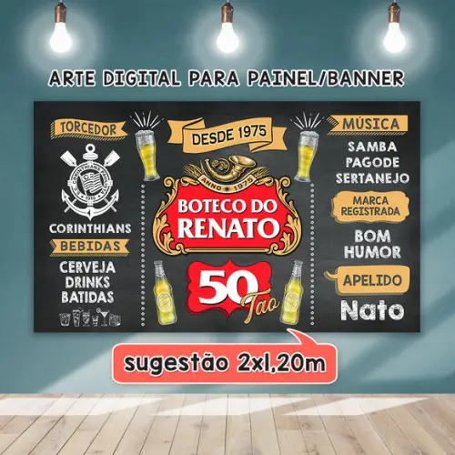 Arte Digital Painel Chalkboard Aniversario Boteco 50 Anos