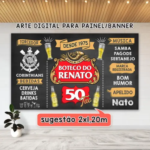 Arte Digital Painel Chalkboard Aniversario Boteco 50 Anos