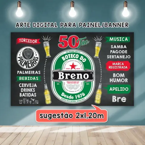 Arte Digital Painel Chalkboard Aniversario Boteco 50 Anos