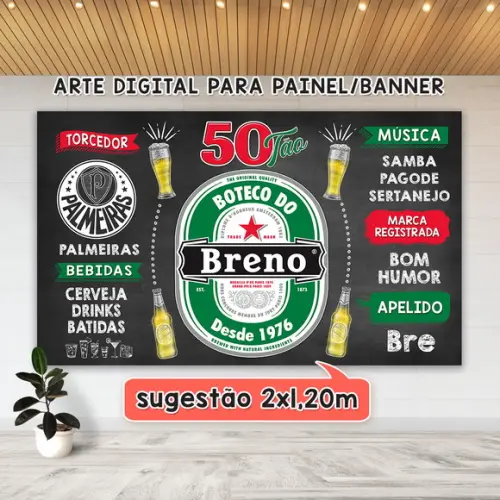 Arte Digital Painel Chalkboard Aniversario Boteco 50 Anos