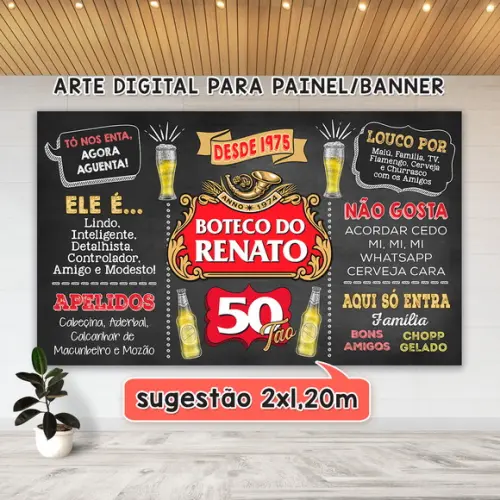 Arte Digital Painel Chalkboard Aniversario Boteco 50 Anos