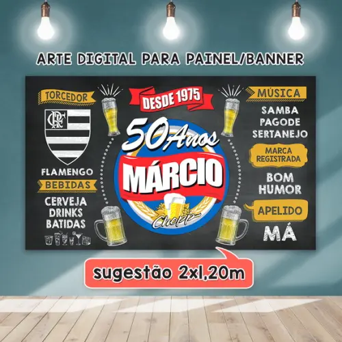 Arte Digital Painel Chalkboard Aniversario Boteco 50 Anos