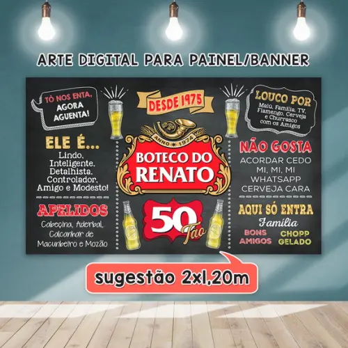 Arte Digital Painel Chalkboard Aniversario Boteco 50 Anos