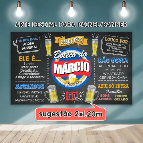 Arte Digital Painel Chalkboard Aniversario Boteco 50 Anos