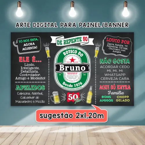 Arte Digital Painel Chalkboard Aniversario Boteco 50 Anos