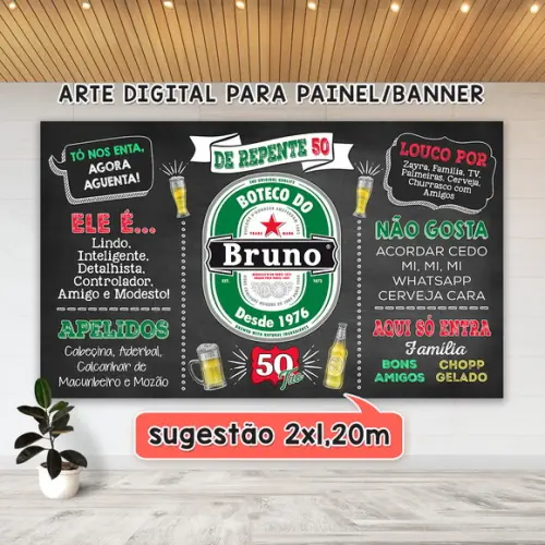Arte Digital Painel Chalkboard Aniversario Boteco 50 Anos