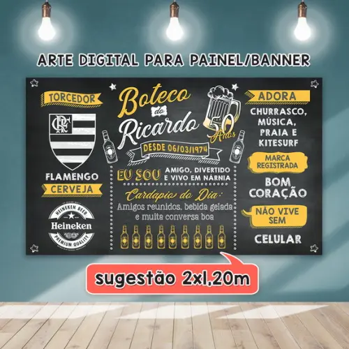 Arte Digital Painel Chalkboard Aniversario Boteco 50 Anos