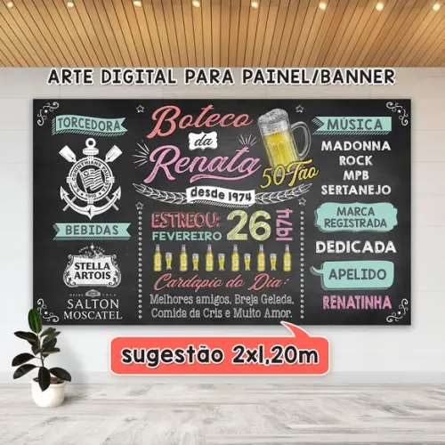Arte Digital Painel Chalkboard Aniversario Boteco 50 Anos