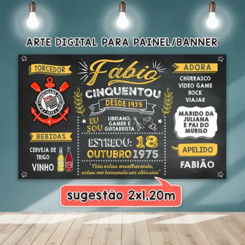 Arte Digital Painel Chalkboard Aniversario Cinquentou