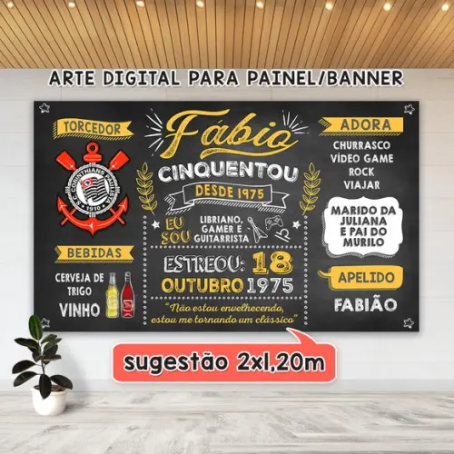 Arte Digital Painel Chalkboard Aniversario Cinquentou