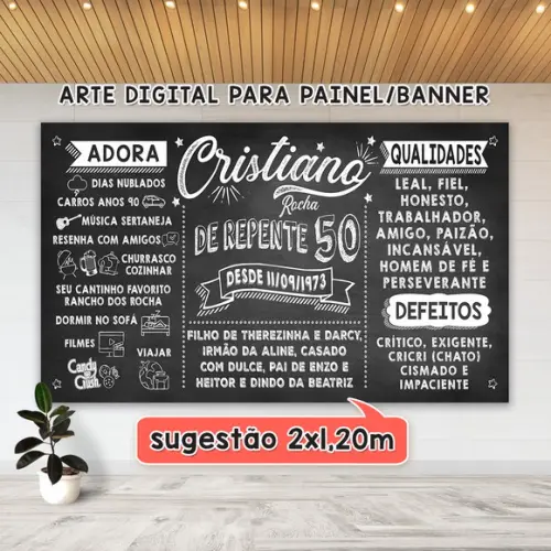 Arte Digital Painel Chalkboard Aniversario de Repente 50