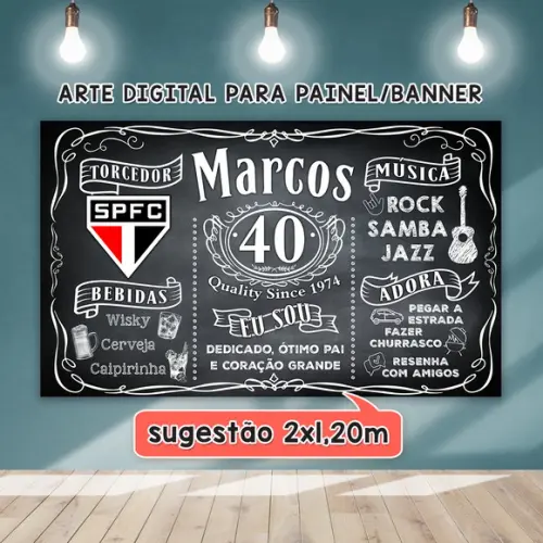 Arte Digital Painel Chalkboard Aniversário Jack 40 Anos