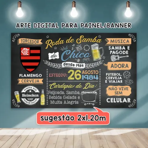 Arte Digital Painel Chalkboard Aniversario Roda de Samba