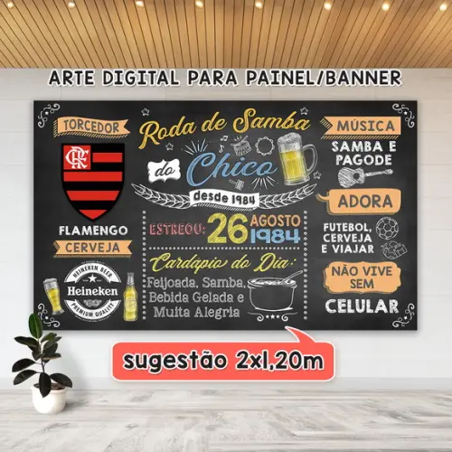 Arte Digital Painel Chalkboard Aniversario Roda de Samba