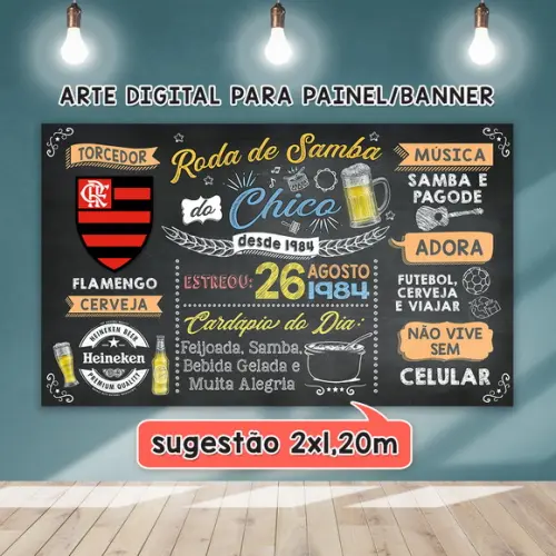 Arte Digital Painel Chalkboard Aniversário Roda de Samba