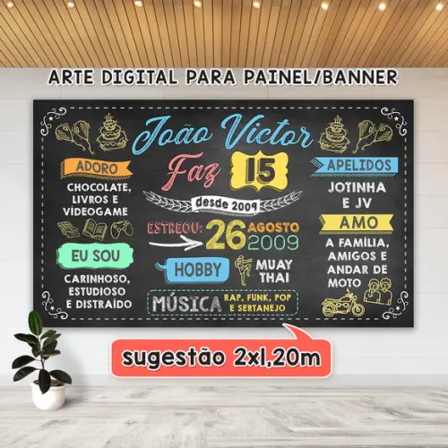 Arte Digital Painel Chalkboard Festa - Aniversário 15 Anos