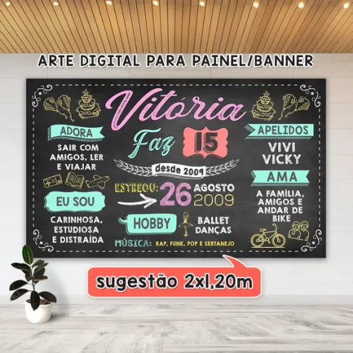 Arte Digital Painel Chalkboard Festa - Aniversário 15 Anos