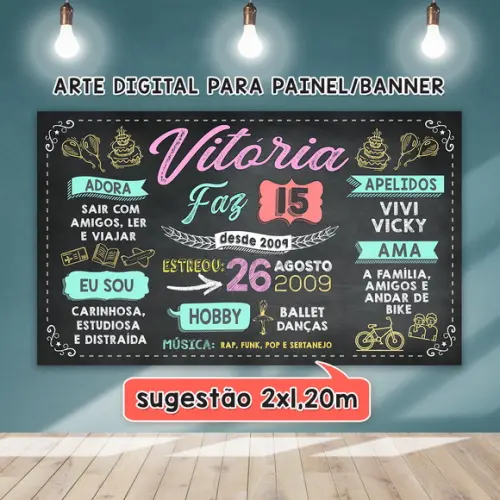 Arte Digital Painel Chalkboard Festa - Aniversário 15 Anos