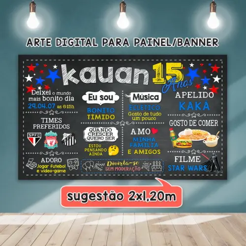 Arte Digital Painel Chalkboard Festa - Aniversário 15 Anos
