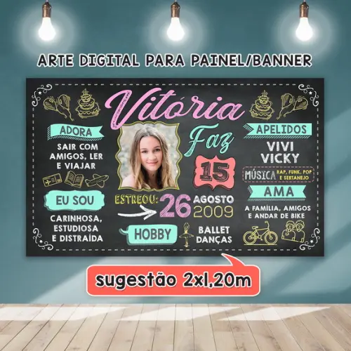 Arte Digital Painel Chalkboard Festa - Aniversário 15 Anos