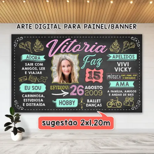 Arte Digital Painel Chalkboard Festa - Aniversário 15 Anos