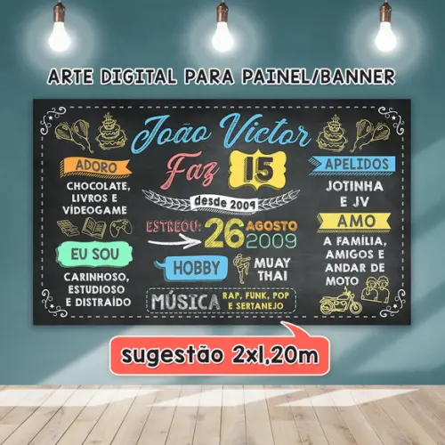 Arte Digital Painel Chalkboard Festa - Aniversário 15 Anos