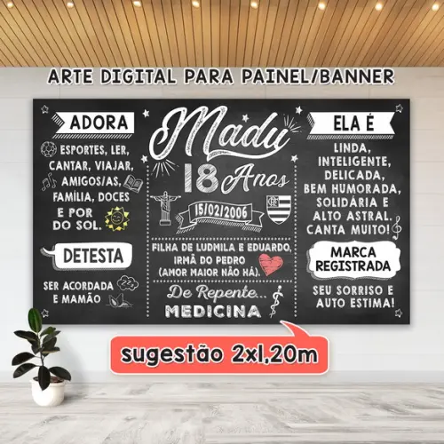 Arte Digital Painel Chalkboard Festa - Aniversário 18 Anos