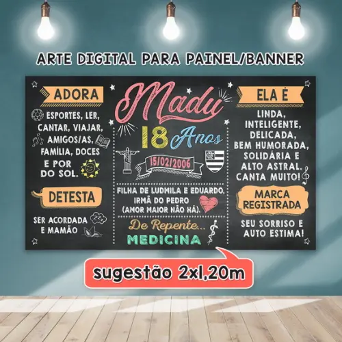 Arte Digital Painel Chalkboard Festa - Aniversário 18 Anos