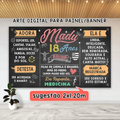 Arte Digital Painel Chalkboard Festa - Aniversário 18 Anos