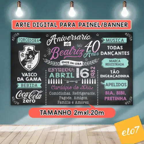 Arte Digital Painel Chalkboard Festa - Aniversário 40 Anos