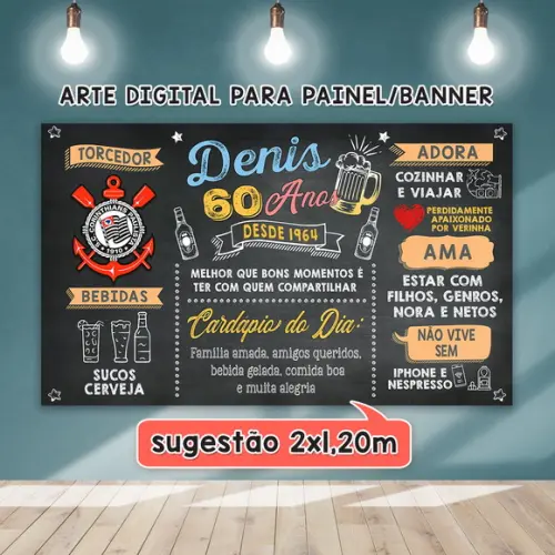 Arte Digital Painel Chalkboard Festa - Aniversário 60 Anos