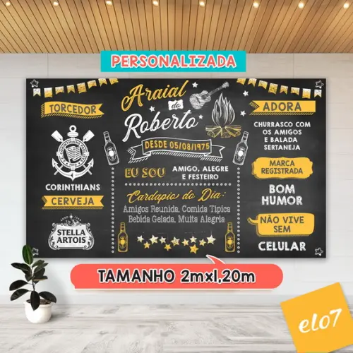 Arte Digital Painel Chalkboard Festa - Arraial Do Roberto