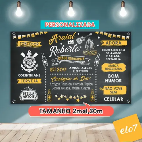 Arte Digital Painel Chalkboard Festa - Arraial Do Roberto