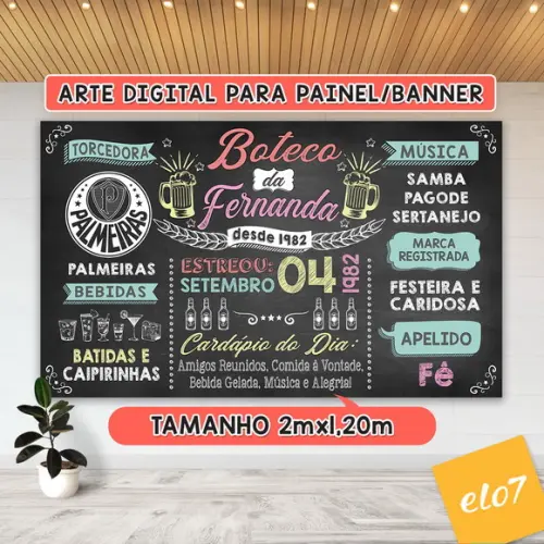 Arte Digital Painel Chalkboard Festa - Boteco Da Fernanda