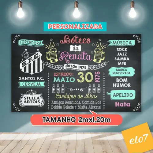 Arte Digital Painel Chalkboard Festa - Boteco da Renata