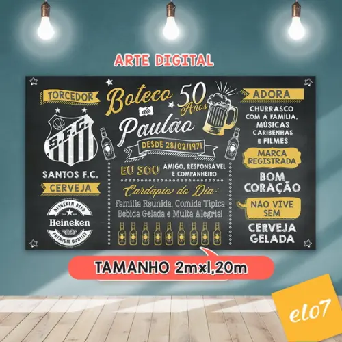 Arte Digital Painel Chalkboard Festa - Boteco Paulão 50 Anos