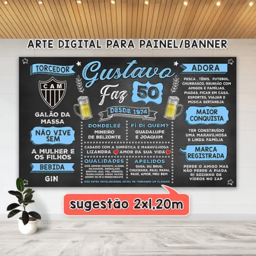 Arte Digital Painel Chalkboard Festa Aniversário 50 Anos
