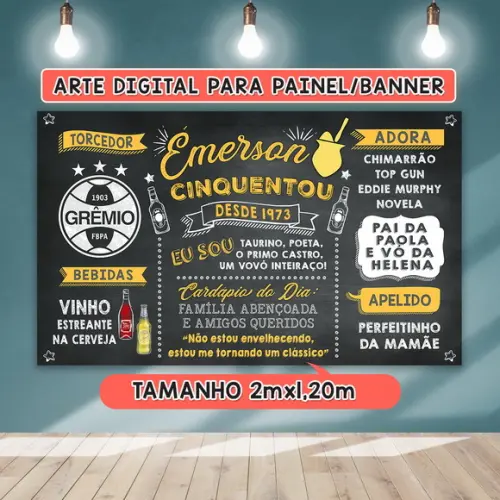 Arte Digital Painel Chalkboard Festa Aniversário 50 Anos
