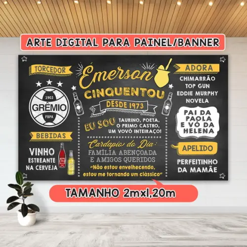 Arte Digital Painel Chalkboard Festa Aniversário 50 Anos