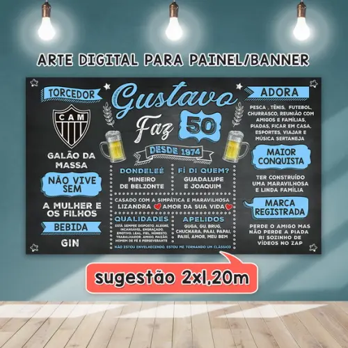 Arte Digital Painel Chalkboard Festa Aniversário 50 Anos