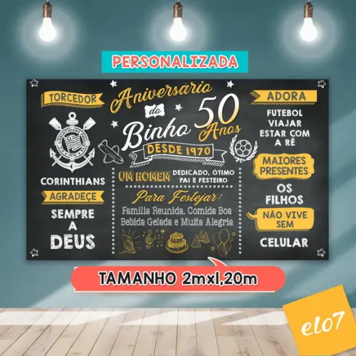 Arte Digital Painel Chalkboard Festa Aniversário 50 Anos