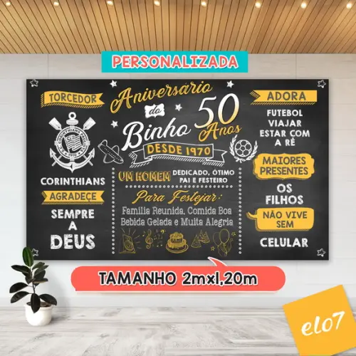 Arte Digital Painel Chalkboard Festa Aniversário 50 Anos
