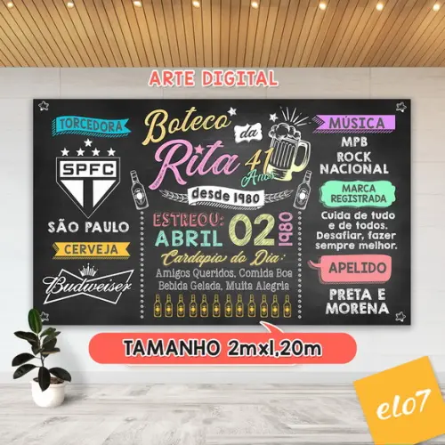 Arte Digital Painel Chalkboard Festa Boteco Da Rita 40 Anos