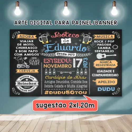 Arte Digital Painel Chalkboard Festa de Aniversário Boteco