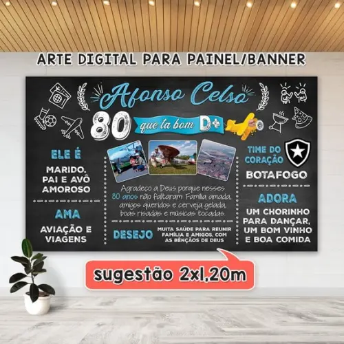 Arte Digital para Painel Banner Aniversário 80 Anos