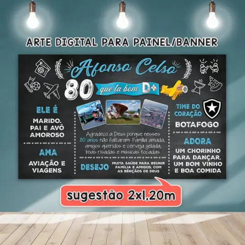 Arte Digital para Painel Banner Aniversário 80 Anos