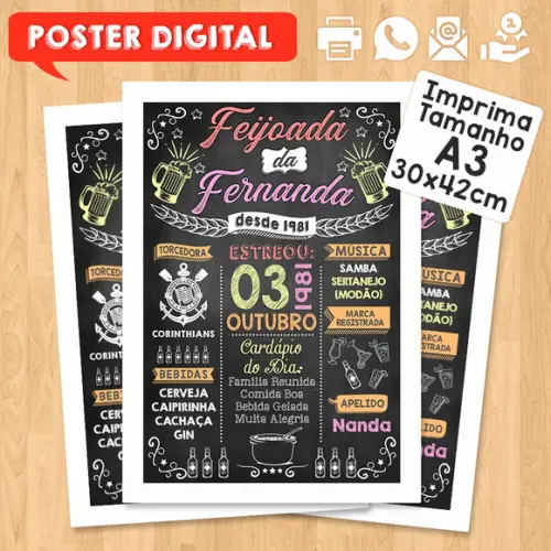 Arte Digital Poster Aniversário Feijoada da Fernanda