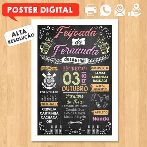 Arte Digital Poster Aniversário Feijoada da Fernanda