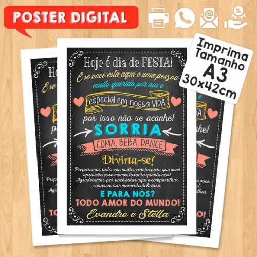 Arte Digital Poster Aniversário Hoje É Dia de Festa Casal