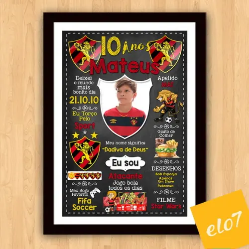 Chalkboard 20 Anos Times De Futebol Com Foto 30x42cm